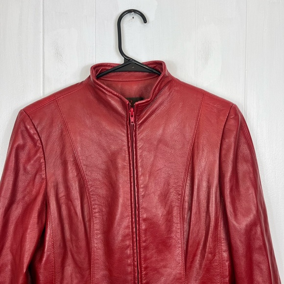 Danier Cherry Red Leather Jacket Sz XS - Picture 3 of 9